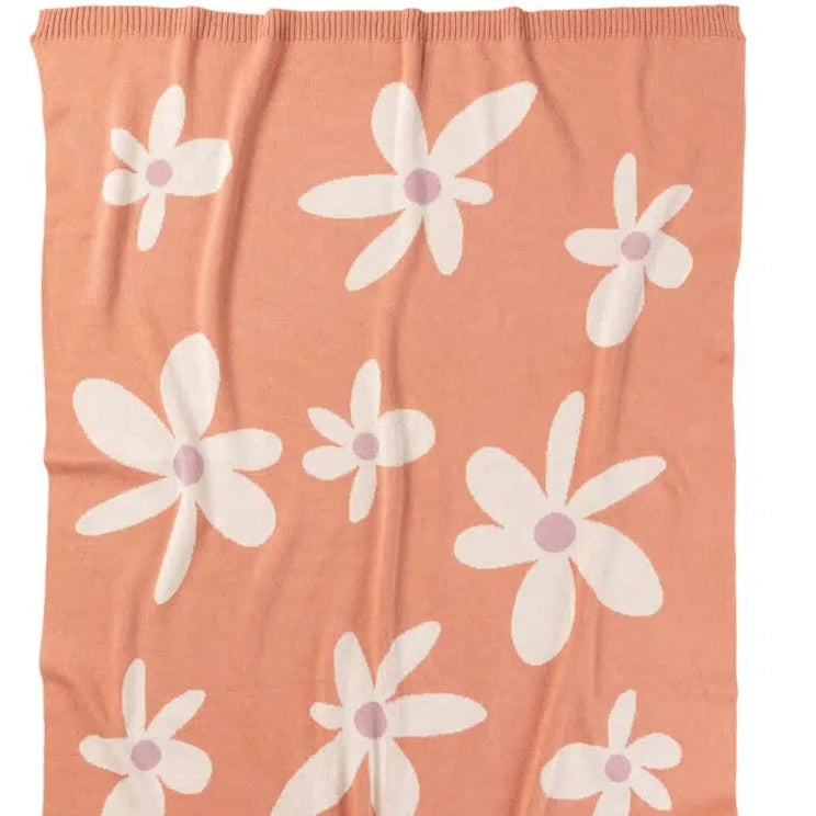 Cotton Blanket from Indus Designs in a retro daisy design on pink background