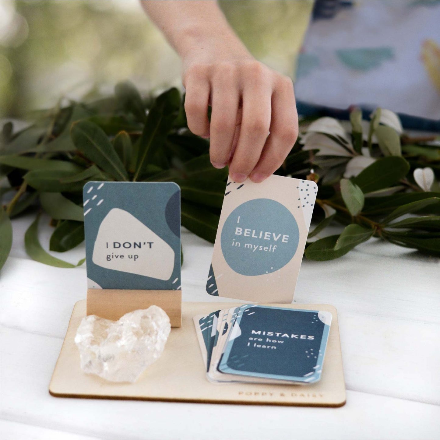 Mindful moments blue affirmation kit blue with cards and crystal