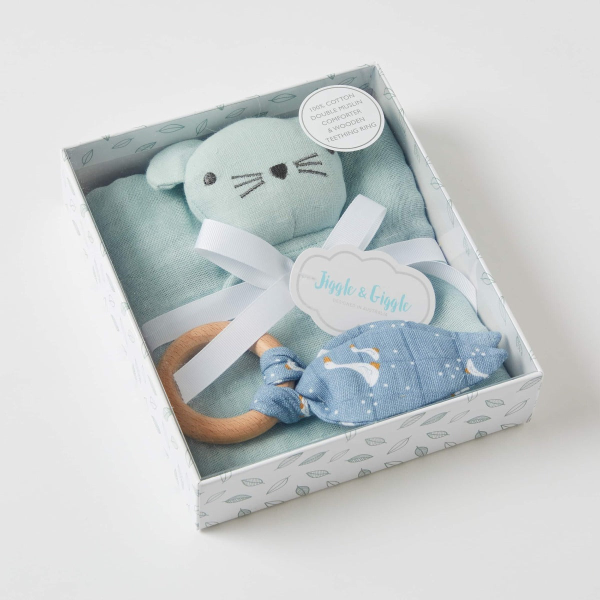 Baby Comforter Teething Ring Set - Misty Blue
