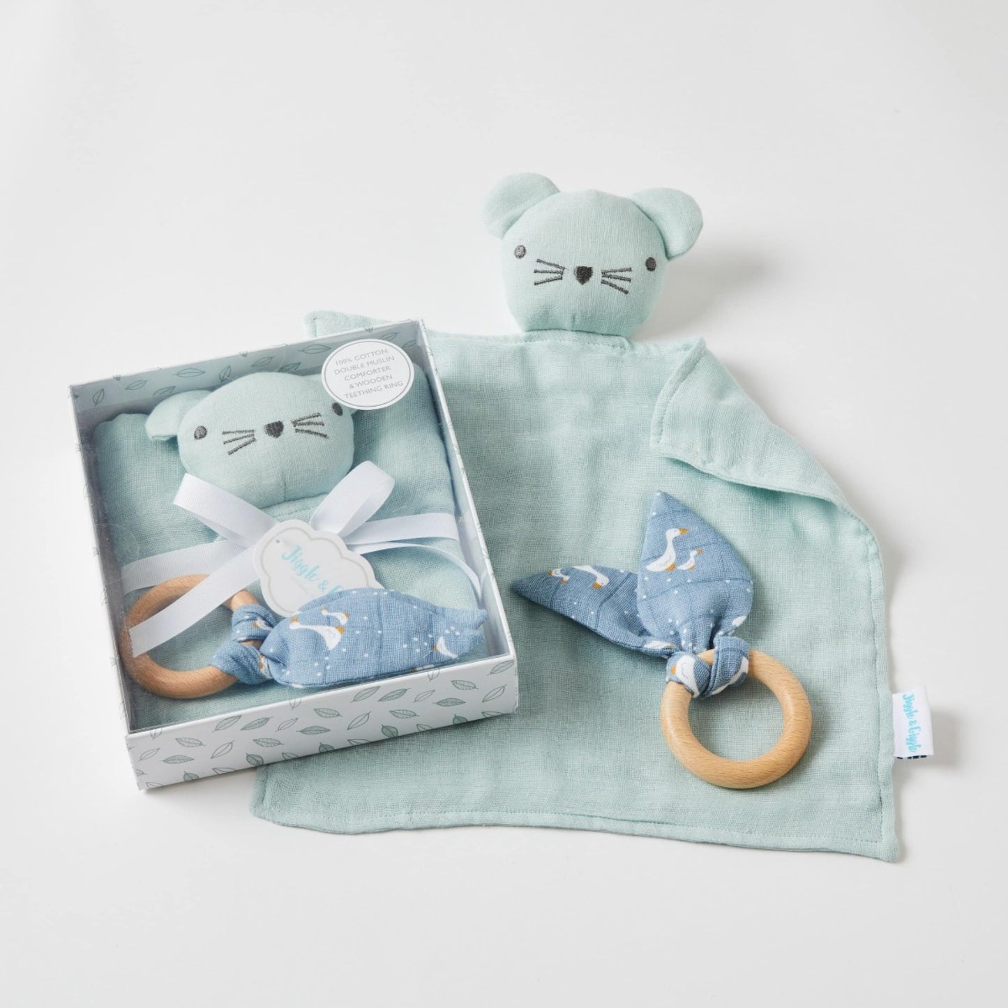 Baby Comforter Teething Ring Set - Misty Blue