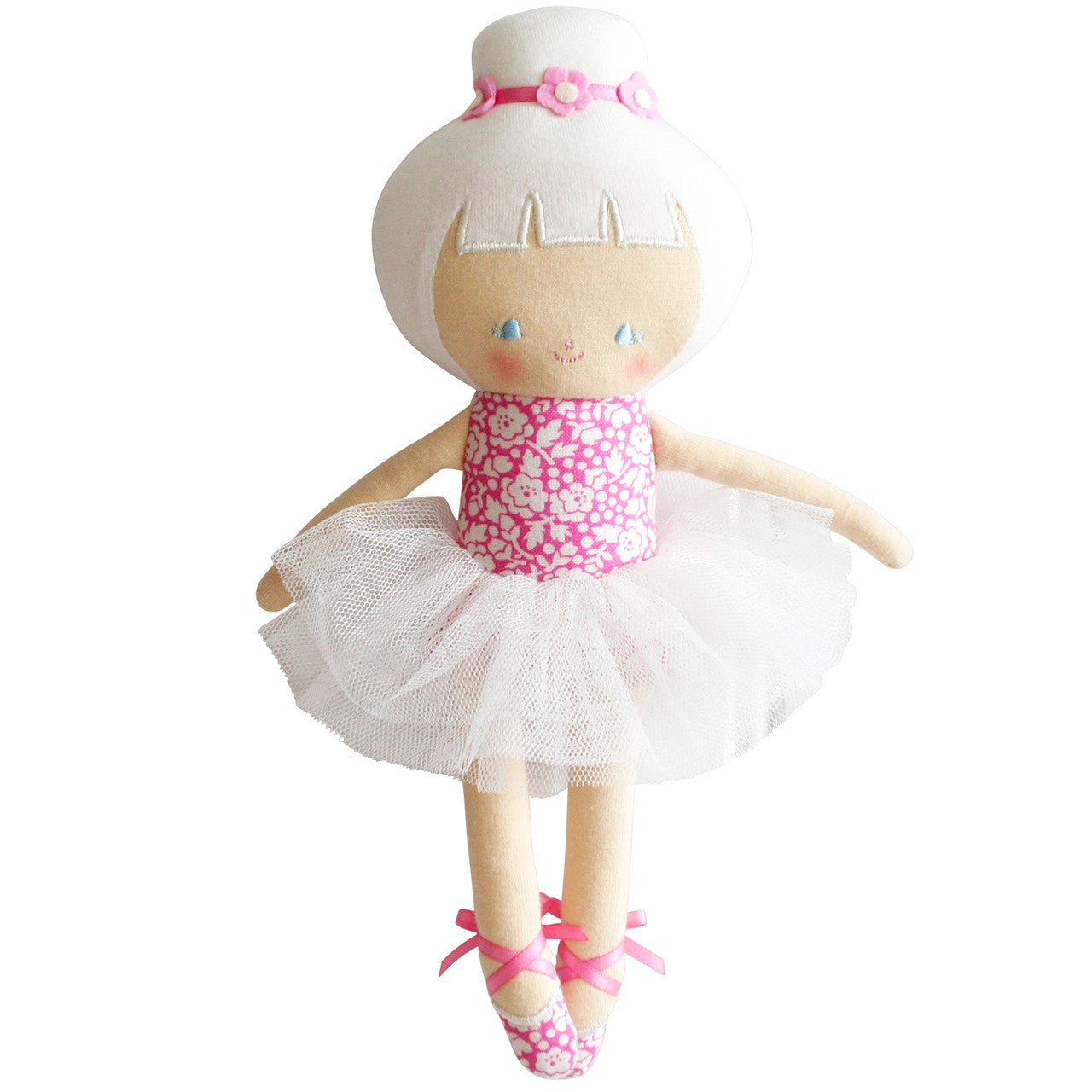 Fuschia Ballerina Doll white tulle shirt, white hair and pretty fuchsia floral top.