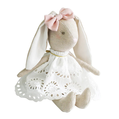 Broderie Bunny Doll has cute long linen ears with pink bow.ears