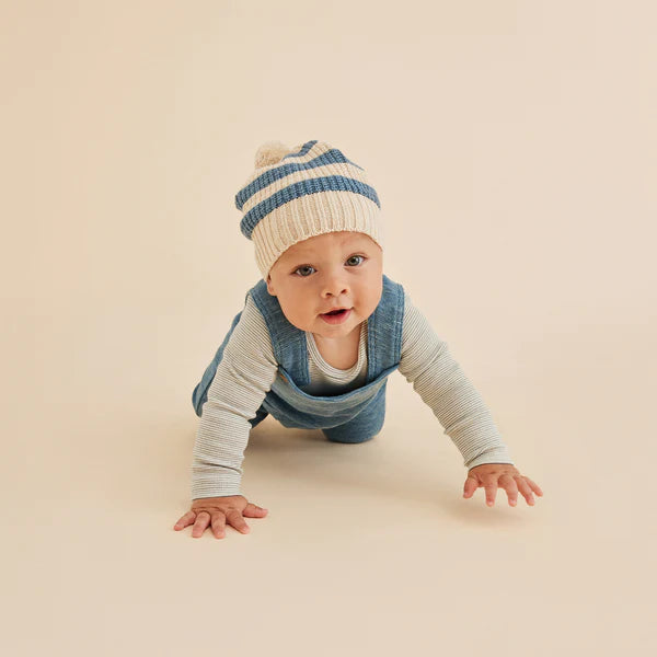 Knit Stripe Beanie - Bluestone