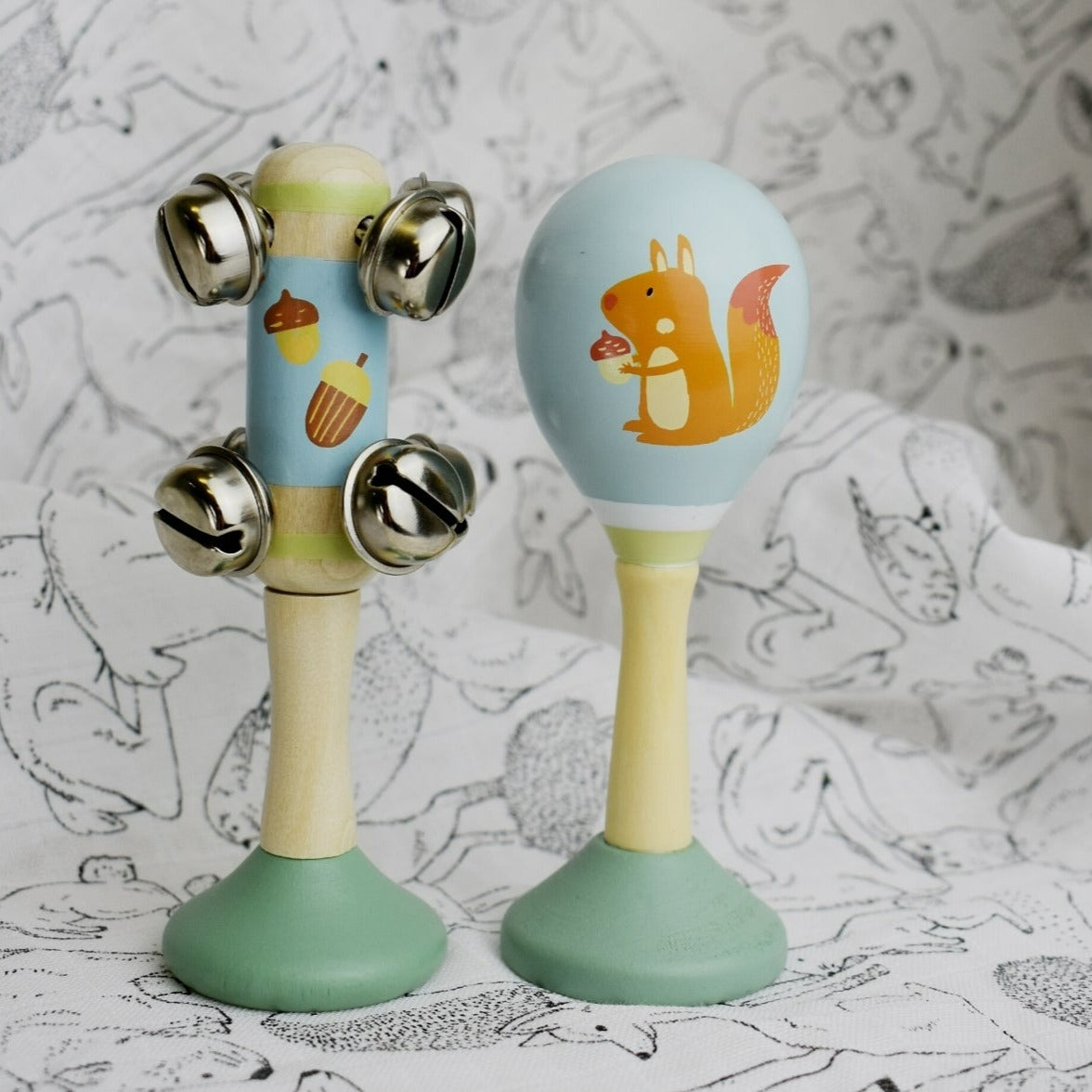 Calm & Breezy Maraca & Bell Stick Set - Forrest
