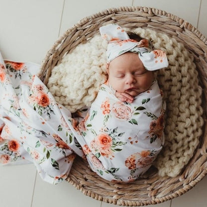 Baby Jersey Wrap & Top Knot Caramel Rose