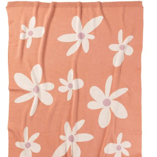 Cotton Blanket from Indus Designs in a  retro daisy design on pink background