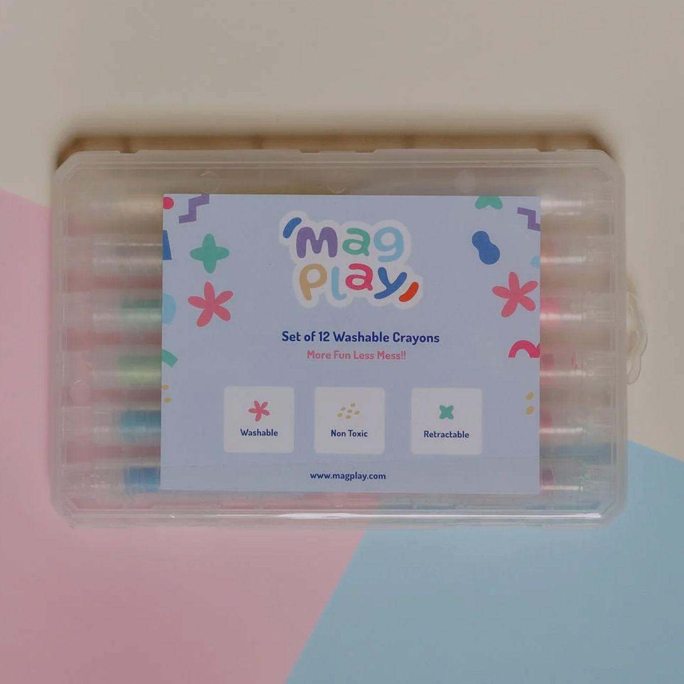 Retractable Washable Crayons and Pencil Case - 12pk