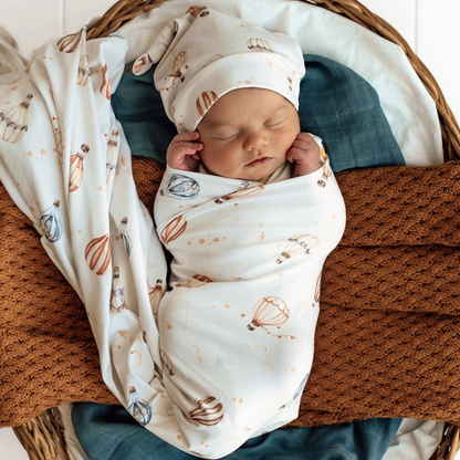 Baby Jersey Wrap and Beanie Set - Up and Away