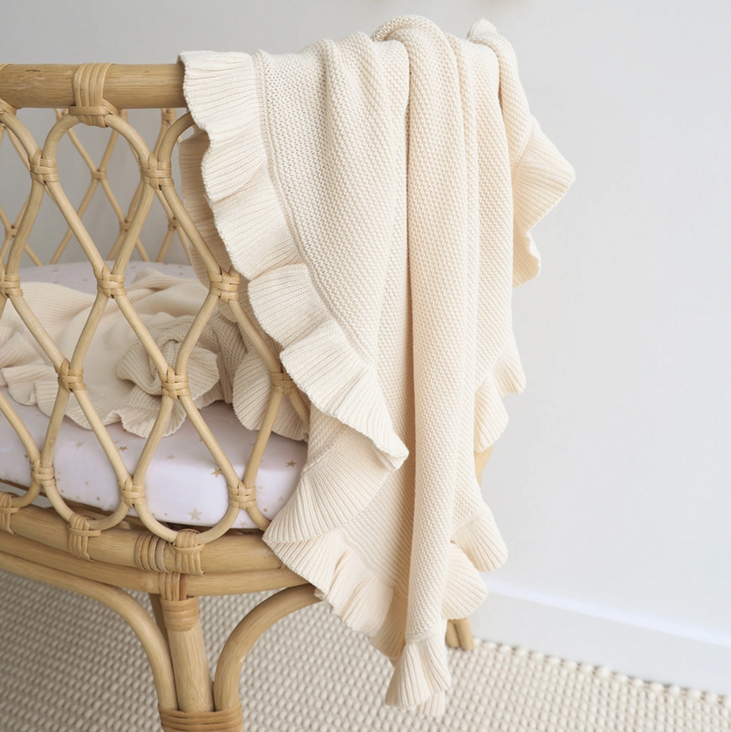 Cream Ruffle Knit Organic Blanket