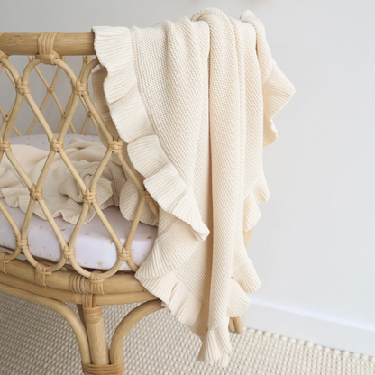 Cream Ruffle Knit Organic Blanket