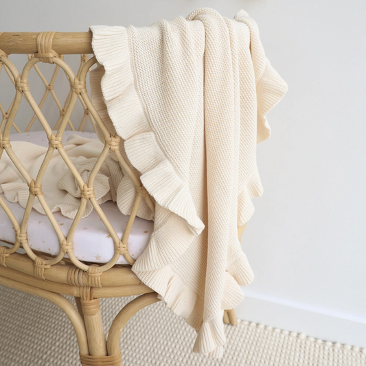Cream Ruffle Knit Organic Blanket