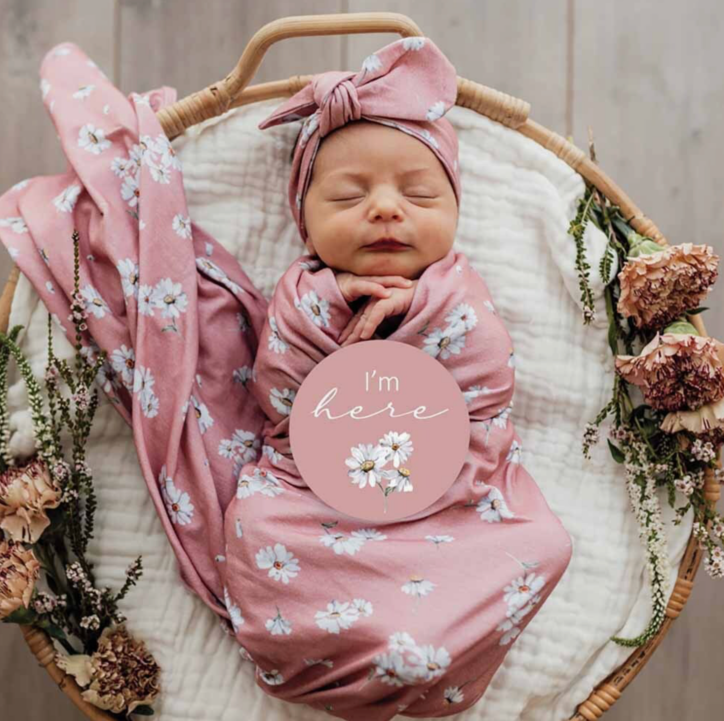 Baby Jersey Wrap and Topknot Set - Daisy