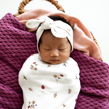 Baby Jersey Snuggle Swaddle and Topknot - Ladybug