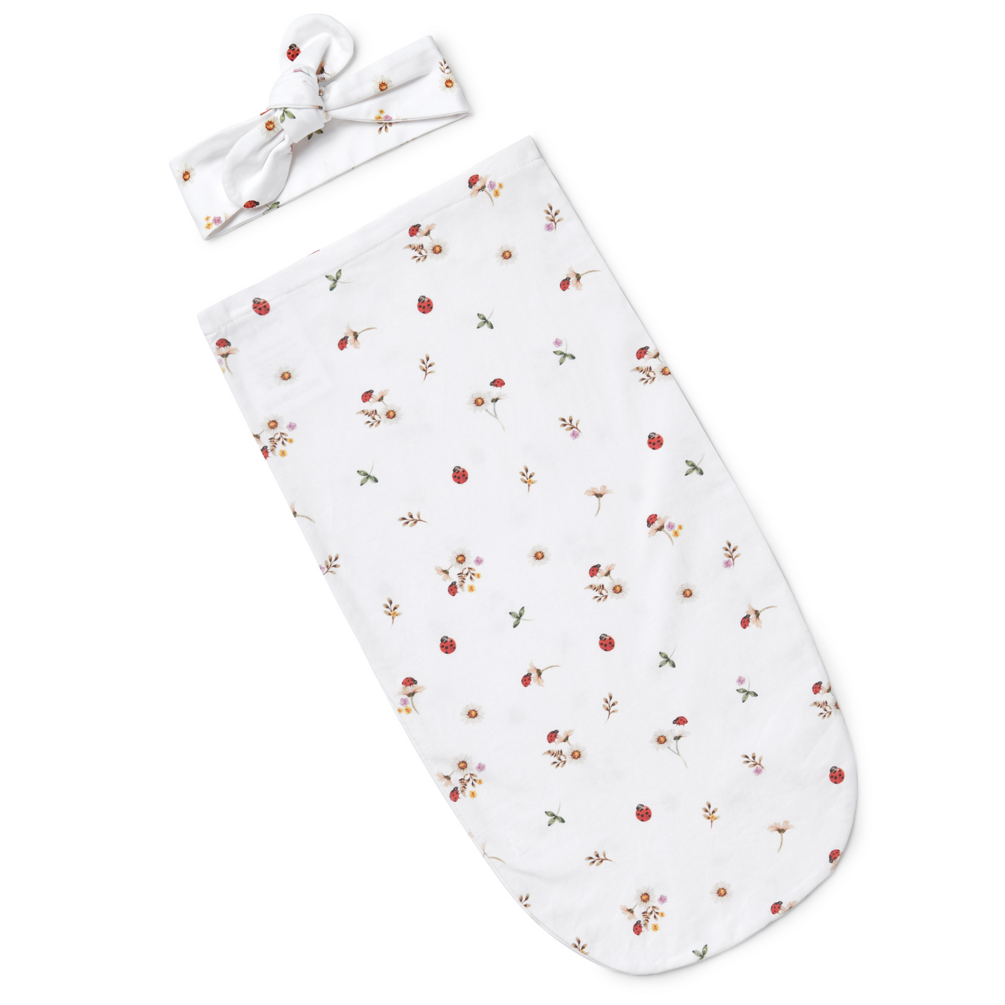 Baby Jersey Snuggle Swaddle and Topknot - Ladybug