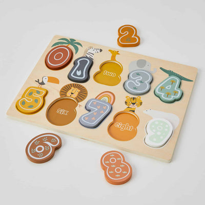 Wooden Number Puzzle to teach little ones the concept of numbers and counting with words under each piece