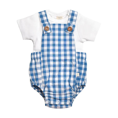 Romper & Tee Set - Blue Gingham