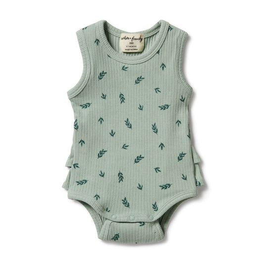 Bodysuit Organic Rib Ruffle - Falling Leaf