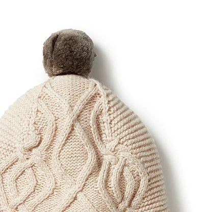 Knit Cable Bonnet - Oatmeal Melange