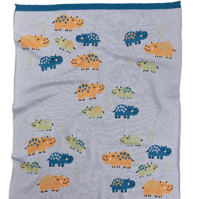 Cotton blanket with the cutes little hippo's on a blue background